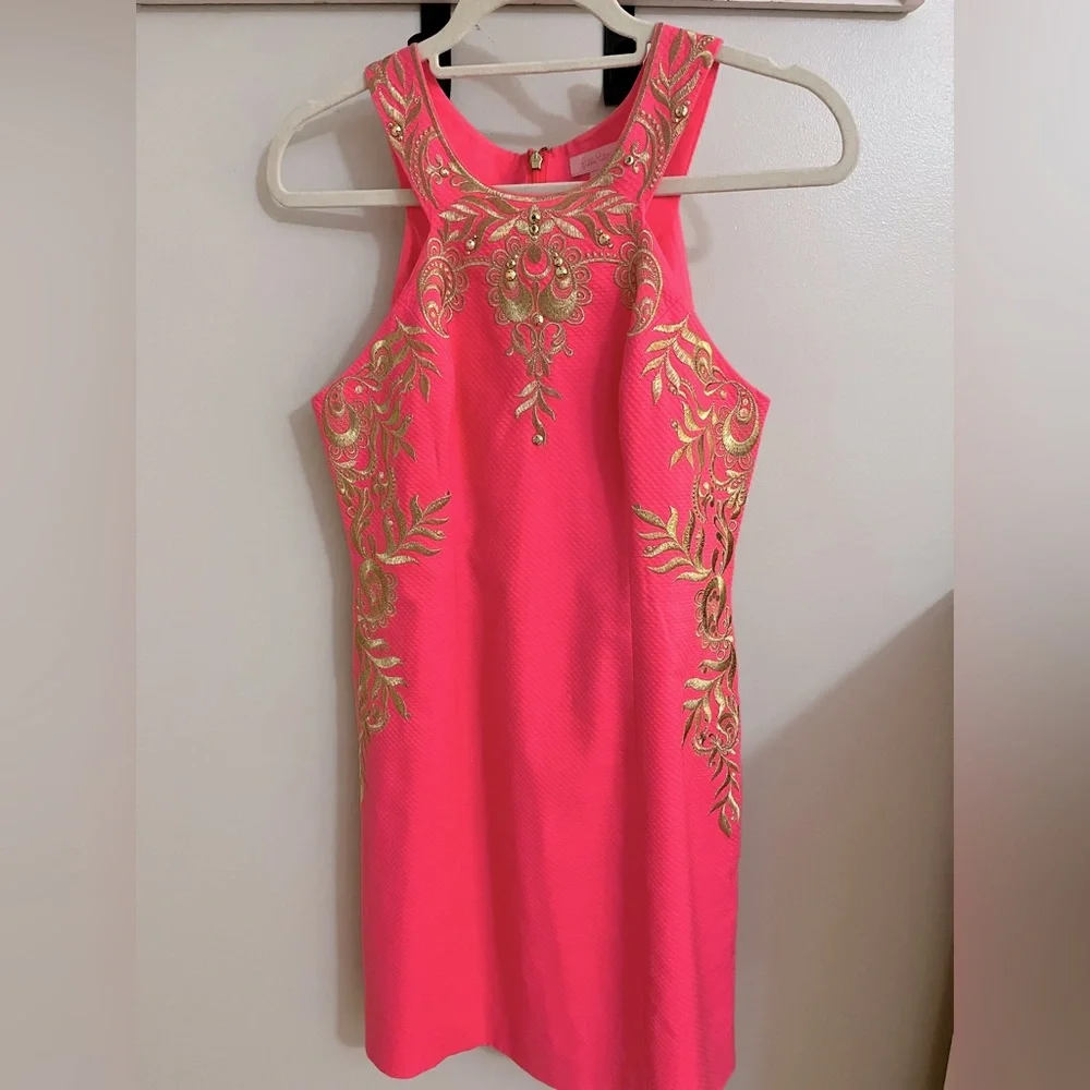 NWOT Lilly Pulitzer Tina Stretch Shift Dress in Coral Sunset, Size 0 - Picture 6 of 9